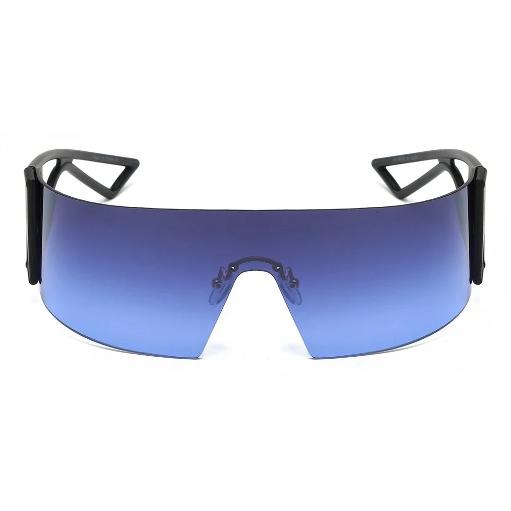 Womens Futuristic Shield Sunglasses Blue Gradient Rimless Visor Wrap Around 2026